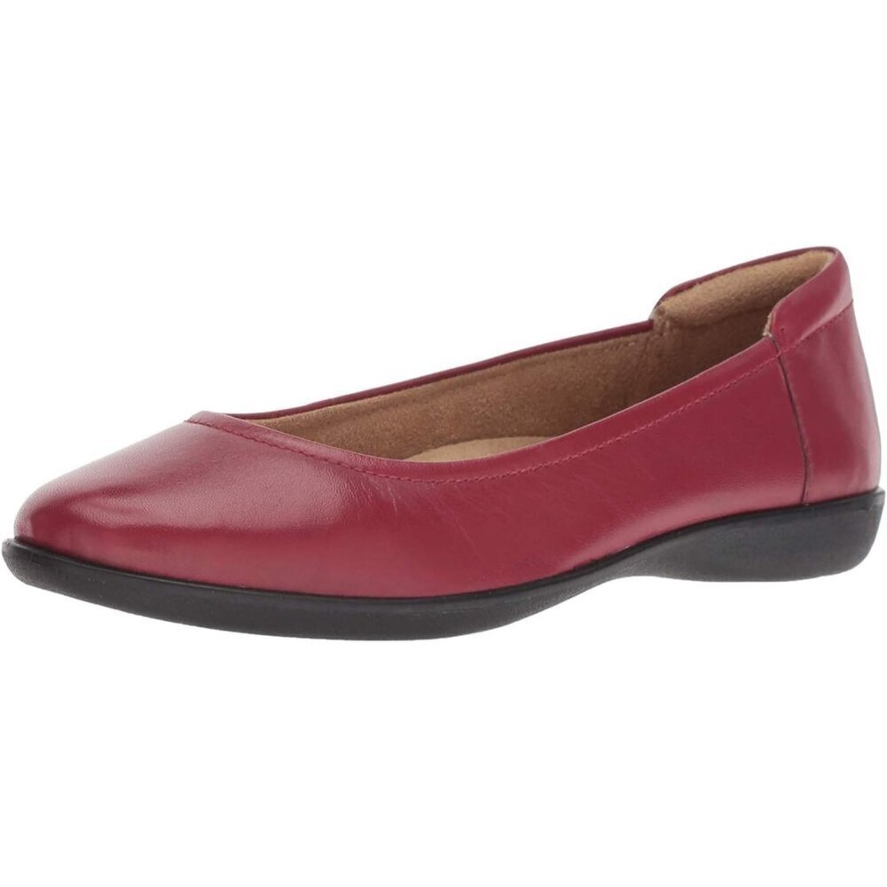 Naturalizer Women's Red Closed Rounded Toe Slip on Flexy Ballet Flat Shoes